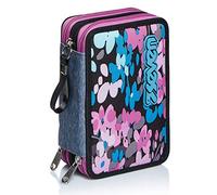 Seven Astuccio 3 Scomparti, Fluffy Roses, Grigio, Completo Di Matite, Penne, Pennarelli