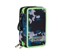 Seven Astuccio 3 Scomparti Nero, Triplo Scomparto, Completo di Matite, Pennarelli, Colori, Accessori Zaino, Elementari, Medie, Superiori, Bambino e Ragazzo