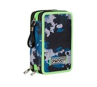 Seven Astuccio 3 Scomparti Nero, Triplo Scomparto, Completo di Matite, Pennarelli, Colori, Accessori Zaino, Elementari, Medie, Superiori, Bambino e Ragazzo