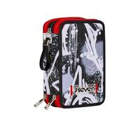 Astuccio 3 Scomparti Seven, Nero, Triplo Scomparto, Completo di Matite, Pennarelli, Colori, Accessori Zaino, Elementari, Medie, Superiori, Bambino e Ragazzo
