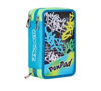 Seven Astuccio 3 Scomparti PEN PAD, Azzurro, Triplo Scomparto, Completo di Matite, Pennarelli, Colori, Accessori Zaino, Elementari, Medie, Superiori, Bambino e Ragazzo
