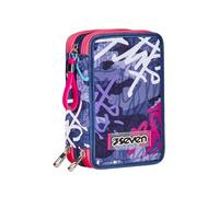 Seven Astuccio 3 Scomparti, Viola, Triplo Scomparto, Completo di Matite, Pennarelli, Colori, Accessori Zaino, Elementari, Medie, Superiori, Bambina e Ragazza