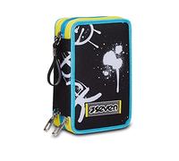 Seven Astuccio 3 Zip, Abstract greffity boy, Attrezzato con Matite, Pennarelli ecc.., Nero, Scuola & Tempo Libero