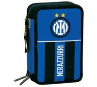 Seven Inter Astuccio Scuola 3 Zip, Blu, Portapenne Triplo Scomparto Completo Di Penne, Matite, Colori, Scuola Elementare, Bambino, calcio
