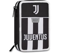 Seven Juventus Astuccio 3 Zip, Triplo Scomparto, Completo di Matite, Pennarelli, Colori, Accessori Zaino, Elementari, Medie, Superiori, Bianconeri, Ragazze e Ragazzi, bianco/nero