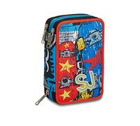 Seven Astuccio 3 ZIP -SJ GANG - SPEEDLED BOY - Portapenne Scuola Accessoriato, nero