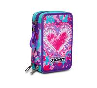 Seven Astuccio 3 Zip, Trendy heart girl, Attrezzato con Matite, Pennarelli ecc.., Multicolore, Scuola & Tempo Libero