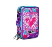Seven Astuccio 3 Zip, Trendy heart girl, Attrezzato con Matite, Pennarelli ecc.., Multicolore, Scuola & Tempo Libero