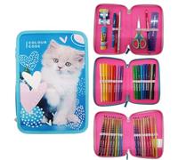 Seven Astuccio Colour Code, Portapenne 3 Zip con Set Completo di Cancelleria, Motivi Animali (Blu)