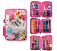 Seven Astuccio Colour Code, Portapenne 3 Zip con Set Completo di Cancelleria, Motivi Animali (Rosa)
