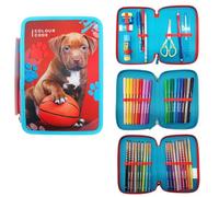 Seven Astuccio Colour Code, Portapenne 3 Zip con Set Completo di Cancelleria, Motivi Animali (Rosso)