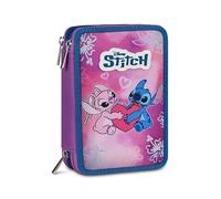 Seven Astuccio Lilo & Stitch 3 Zip, Triplo Scomparto, Completo di Matite, Pennarelli, Colori, Accessori Zaino, Elementari, Medie, Superiori, Blue Deep, Bambine e Ragazze, rosa