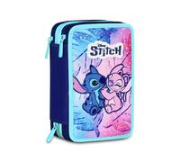 Seven Astuccio Lilo & Stitch Scuola 3 Zip, Celeste e Rosa, Portapenne Triplo Scomparto Completo Di Penne, Matite, Colori, Scuole Elementari, Bambina