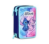 Seven Astuccio Lilo & Stitch Scuola 3 Zip, Celeste e Rosa, Portapenne Triplo Scomparto Completo Di Penne, Matite, Colori, Scuole Elementari, Bambina