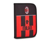 Seven Astuccio Scuola 1 Zip Milan,Rosso Nero, Portapenne Mono Scomparto Completo di Matite, Pennarelli, Bambino, Asilo, Calcio