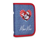 Seven Astuccio Scuola 1 Zip Minnie, Denim, Portapenne Mono Scomparto Completo di Matite, Pennarelli, Forbice Zigzag, per Bambina, Asilo