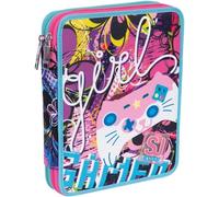 SJ GANG STYLE JAM GANG Astuccio Scuola 2 Zip, Gleamled Girl, Doppio Scomparto Accessoriato con Matite, Penne e Pennarelli, Rosa, 25 x 19 x 5 cm