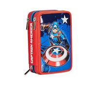 Seven Astuccio Scuola 3 Scomparti, Disney - CAPTAIN AMERICA - LEGENDAY AVANGE, Blu Rosso - Portapenne Multi Scomparto Con Matite, Penne e Colori, Accessori Zaino, Zaino Scuola - Astuccio Bambino