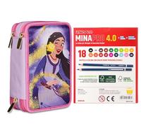 Seven Astuccio Scuola 3 Scomparti, DISNEY - WISH STRONG HEART, BRIGHT SPIRIT, Multi Scomparto Con Matite + 18 Pastelli a Colori