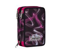 Seven Astuccio Scuola 3 Scomparti, Nero, Rosa, Blurred Pink, Portapenne Triplo Scomparto Completo Di Penne, Matite, Colori, Accessori Zaino, Elementari, Medie, Superiori, Bambina Ragazza
