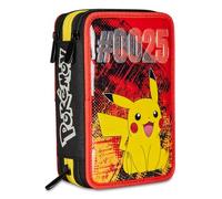 Seven Astuccio Scuola 3 Scomparti, PIKACHU - POKEMON, Giallo Rosso - Portapenne Multi Scomparto Con Matite, Penne e Colori, Accessori Zaino, Zaino Scuola - Astuccio Bambino Ragazzo - Pokemon