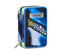 Seven Astuccio Scuola 3 zip BLU FUSION, Blu, Portapenne attrezzato, Triplo scomparto, 45 pezzi, Completo di matite penne, matite e colori, Accessori Zaino, Scuola elementare, Asilo, Bambino