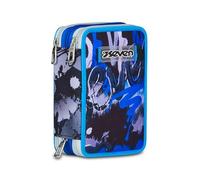 Seven Astuccio Scuola 3 Zip, Blu, Portapenne Triplo Scomparto Completo Di Penne, Matite, Colori, Accessori Zaino, Scuole Elementari, Bambino