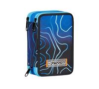 Seven Astuccio Scuola 3 Zip, Blue Deep, Mapset Boy, Portapenne Triplo Scomparto Completo Di Penne, Matite, Colori, Accessori Zaino, Elementari, Medie, Superiori, Ragazzo Ragazza