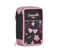 Seven Astuccio Scuola 3 Zip Camomilla, Nero, Portapenne Triplo Scomparto, Accessori Zaino, Scuola Elementare, Bambina e Ragazza