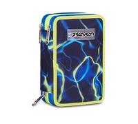 Seven Astuccio Scuola 3 zip ELECTRICVIBE BOY, Blu, Portapenne attrezzato, Triplo scomparto, 45 pezzi, Completo di penne, matite e colori, Accessori Zaino, Scuola elementare, Asilo, Per bambini