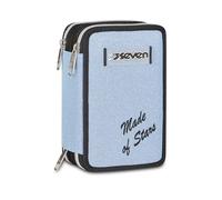 Seven Astuccio Scuola 3 zip MADE OF STARS, Grigio, Effetto brillantini, 3 Scomparti, 45 pezzi, Set cancelleria incluso, Pratiche chiusure con zip, Accessori Zaino, Scuola elementare, Bambina, Ragazza