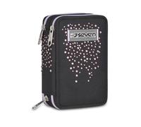 Seven Astuccio Scuola 3 Zip, Nero, 45 Pezzi con Pastelli, Pennarelli, Penne e Accessori, 3 Scomparti, Bambina e Ragazza