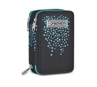 Seven Astuccio Scuola 3 Zip, Nero, 45 Pezzi con Pastelli, Pennarelli, Penne e Accessori, 3 Scomparti, Bambina e Ragazza