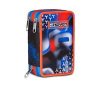 Seven Astuccio Scuola 3 Zip, Nero Blu, Portapenne Triplo Scomparto Completo Di Penne, Matite, Colori, Accessori Zaino, Scuola Elementare, Bambino