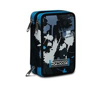 Seven Astuccio Scuola 3 Zip, Nero Grigio Azzurro, Hue Stains, Completo di Penne, Matite, Pennarelli, Accessori Scuola, Accessori Zaino, Scuola, Bambini e Ragazzi