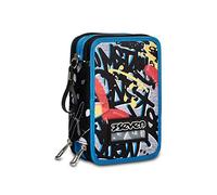 Seven Astuccio Scuola 3 Zip, Nero, Navybush Boy, Completo di Matite, Penne e Pennarelli, Accessori Scuola, Accessori Zaino, Scuola, Bambini e Ragazzi