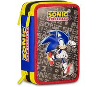 Seven Astuccio Scuola 3 zip Sonic, Blu, Triplo Scomparto, Portapenne Attrezzato