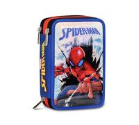 Seven Astuccio Scuola 3 zip Spiderman, Blu, Triplo Scomparto, Portapenne Attrezzato, Contenuto 44 pezzi, Cancelleria inclusa, Accessori Zaino, Scuola elementare e asilo, Bambino