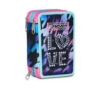 Seven Astuccio Scuola 3 Zip, Viola Fucsia, Portapenne Triplo Scomparto Completo