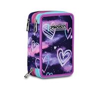 Seven Astuccio Scuola Elementare, 3 scomparti con Matite, Pennarelli, Penne, 3 Zip, Overheart, Bambina e Ragazza, viola