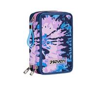 Seven Astuccio Scuola Elementare, 3 scomparti con Matite, Pennarelli, Penne, 3 Zip, Tie&Dye, Bambina e Ragazza, blu