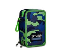 Seven Astuccio Scuola Elementare, 3 scomparti, Medie, con Matite, Pennarelli, Penne, 3 Zip, Blue Camo boy, Bambino e Ragazzo, blu