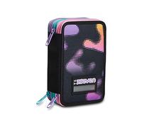 Seven Astuccio Scuola Elementare, 3 scomparti, Medie, con Matite, Pennarelli, Penne, 3 Zip, Melt Girl, Bambina, Ragazza, nero/lilla