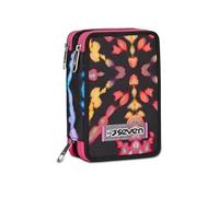 Seven Astuccio Scuola Elementare, 3 scomparti, Medie, con Matite, Pennarelli, Penne, 3 Zip, Multi Shade Girl, Bambina, Ragazza, nero/rosa