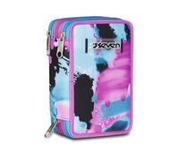 Seven Astuccio Scuola Elementare, 3 scomparti, Medie, con Matite, Pennarelli, Penne, 3 Zip, Quick Graffiti Girl, Bambina, Ragazza, rosa/azzurro