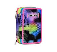 Seven Astuccio Scuola 3 Zip Write Down, Viola, Portapenne Triplo Scomparto Completo Di Penne, Matite, Colori, Accessori Zaino, Scuola Elementare, Bambina