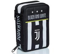 Seven Astuccio Scuola Juventus 3 Zip, Bianco Nero, Triplo Scomparto Completo di Matite, Penne e Pennarelli, Accessori Juventus Scuola, Accessori per Zaino Bambini e ragazzi