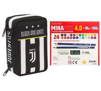 Seven Astuccio Scuola Juventus 3 Zip Completo di Matite + 24 Pastelli
