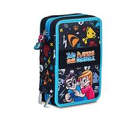 Seven Astuccio Scuola Portapenne Two Players One console, 3 Zip Completo Di Pennarelli, Matite, Ecc.Organizzato