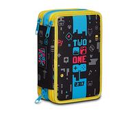 Seven Astuccio Scuola Portapenne Two Players One Console - 3 Zip Completo di Pennarelli, Matite, Ecc. .- Accessoriato, Nero